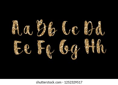 
Alphabet Numerals Gold Sparkling Glitter Confetti. holiday symbols. vector