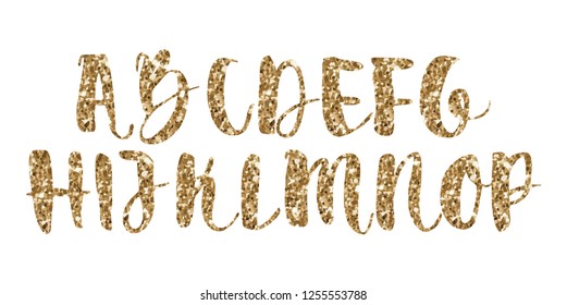 
Alphabet Numerals Gold Sparkling Glitter Confetti. holiday symbols. vector