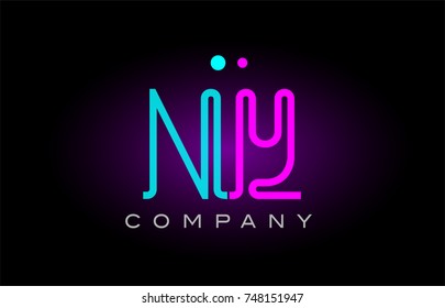 Alphabet ny n y letter logo design combination with neon light effect in blue and pink color suitable for a company banner or branding purposes