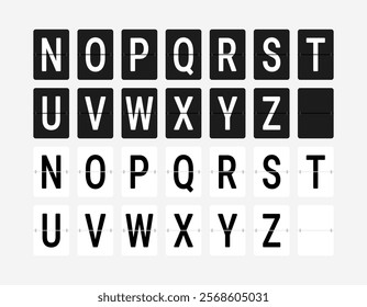 Alphabet N-Z letters flip board isolated icon. Black and white airport scoreboard display panel.