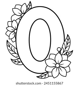 Alphabet O coloring page with the flower, O letter digital outline floral coloring page, ABC coloring page
