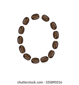 Alphabet "O" made of roasted coffee bean, isolated  