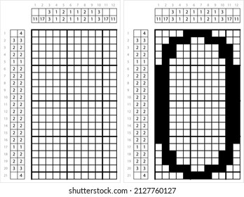 Alfabeto O Arte De Píxel No-Gráfica, Carácter O, Letra Lingüística Símbolo Ilustración De Arte Vector, Griddlers De Juego De Rompecabezas Lógico, Pic-A-Pix, Pintura De Imagen Por Números, Picross