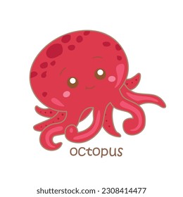 Alphabet O For Octopus  Vocabulary School Student Lesson Illustration Vector Clipart Cartoon