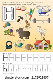 Alphabet with objects. Methods of writing letters. Alphabet for kids. The letter "H"