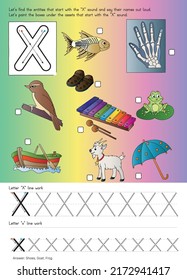 Alphabet with objects. Methods of writing letters. Alphabet for kids. The letter "X".