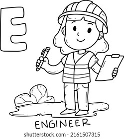 alphabet occupation engineer coloring book with word