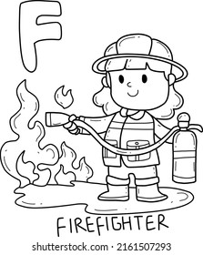 alphabet occupation firefighter coloring book with word