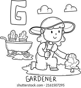 alphabet occupation gardener coloring book with word