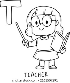 alphabet occupation teacher coloring book with word