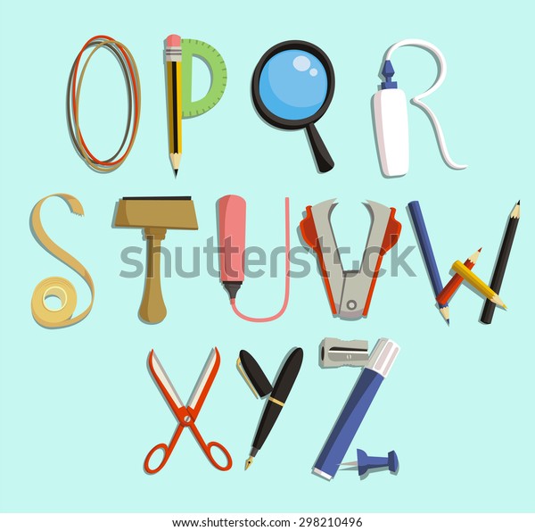 Alphabet Office Supply Objects Vector Illustration Stock Vector Royalty Free