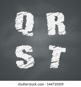 Alphabet on chalkboard. Letters Q, R, S, T