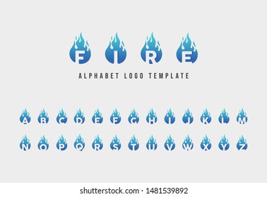 Alphabet on fire - custom font with blue fire