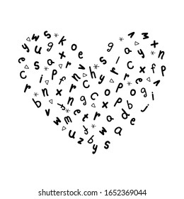 Alphabet on heart background vector illustration.