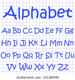 alphabet on notebook sheet. Doodle
