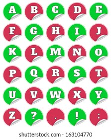 Alphabet on red note stickers