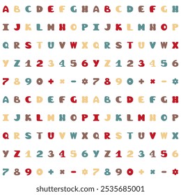 Alphabet on white background different colors font set isolated	
