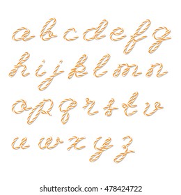 Alphabet in orange bakers twine style on white background
