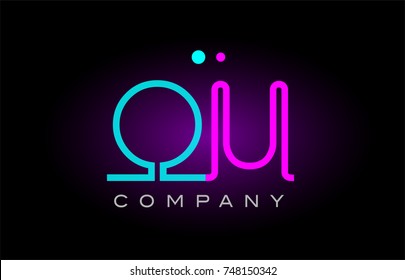 Alphabet ou o u letter logo design combination with neon light effect in blue and pink color suitable for a company banner or branding purposes