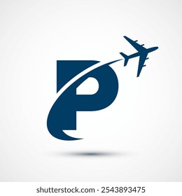 Alphabet P with aero plane. Travel icon. Aviation logo sign, Flying symbol. Flight icon