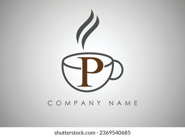  Alphabet P Coffee cup , Coffee badge , Coffee cup logo design.