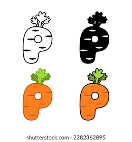 Alphabet P in flat style isolated