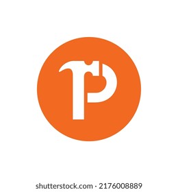 Alphabet P and hammer logo combination, construction and repair logo concept