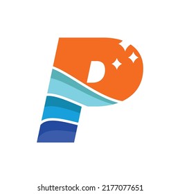 Ilustración vectorial de diseño del logotipo de Alphabet P con onda