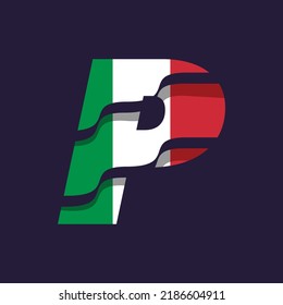 Alphabet P logo design vector template illustration with flag of Italy