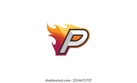 Logo de Alphabet P con plantilla vectorial abstracta de llamas de fuego
