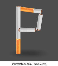 alphabet "P" made of cigarettes on black background , vector illustration