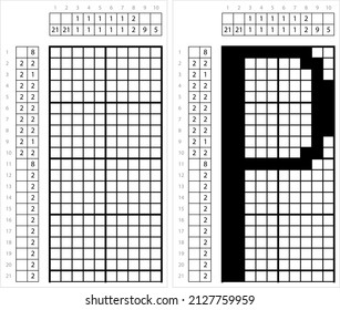 Alfabeto P Arte De Píxeles No Gráficos, Carácter P, Letra Lingüística Símbolo Ilustración De Arte Vector, Gridddlers De Juego De Rompecabezas Lógico, Pic-A-Pix, Dibujo De Imágenes Por Números, Picross