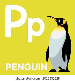 Alphabet P, P für Pinguin. Vektorgrafik von Bildalphabet-Karte Cartoon-Charakter für Kinder.