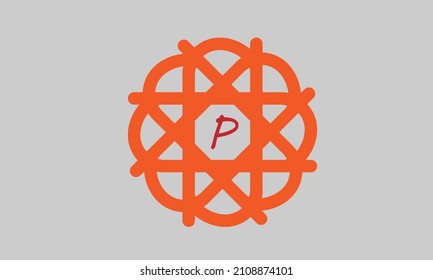 Alphabet P in round shape artistic or symbolic logo abstract monogram text vector template