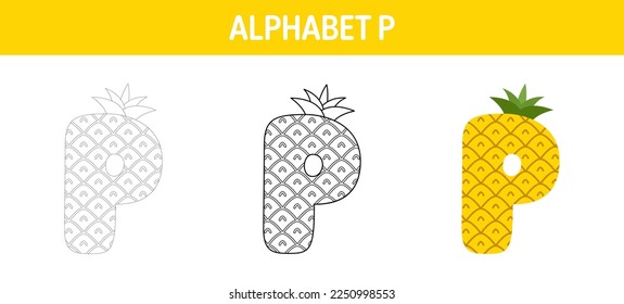 Alphabet P tracing and coloring worksheet for kids