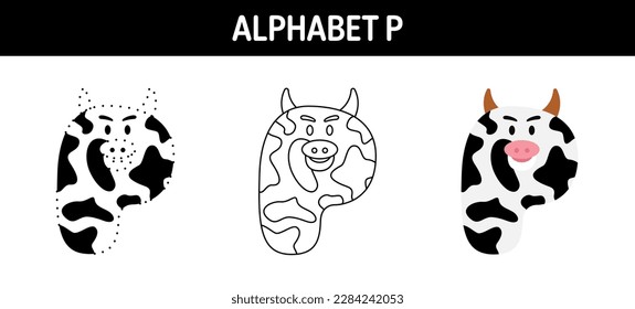 Alphabet P tracing and coloring worksheet for kids