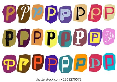 Alphabet P - vector cut newspaper and magazine letters, paper style ransom note letter