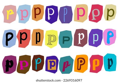 Alphabet p- vector cut newspaper and magazine letters, paper style ransom note letter