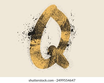 alphabet  paint brush stroke, letter Q paint brush stroke, letter Q vector brush paint lettering, grunge letter Q alphabet symbol design, grunge letter, vector icon of alphabet P with ink stroke