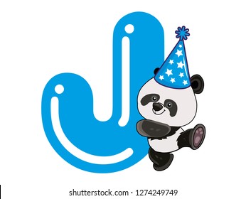 Alphabet With Panda, Boy and Blue Concept, J