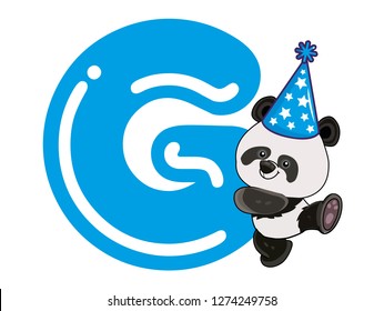 Alphabet With Panda, Boy and Blue Concept, G