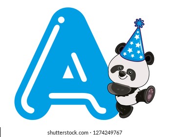 Alphabet With Panda, Boy and Blue Concept, A