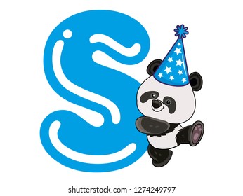 Alphabet With Panda, Boy and Blue Concept, S