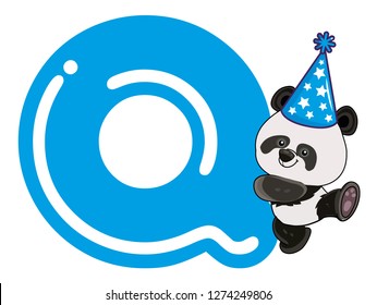 Alphabet With Panda, Boy and Blue Concept, Q