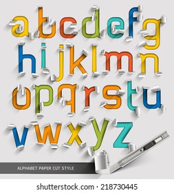 Alphabet paper cut colorful font style. Vector illustration.