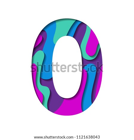 Alphabet paper cut number zero or null letter. Vector 3D layers papercut effect background. Number 0 for birthday, anniversary, price discount label design. Alphabet letter font zero figure isolated.