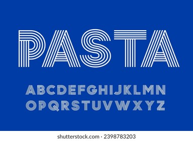 Un alfabeto de líneas paralelas. Cartas mayúsculas. Adecuado para publicidad de espaguetis, pasta