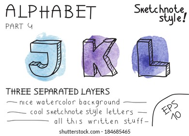 Alphabet - Part 1. Vector illustration. Sketchnote style
