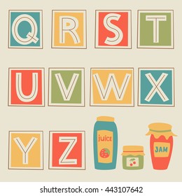 Alphabet, part 3. Letters Q, R, S, T, U, V, W, X, Y, Z. Vector Illustration.