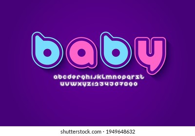 Alphabet Of Pastel Colored , Rounded Modern Font, Trendy Letters And Numbers With Contour, Vector Illustration 10EPS